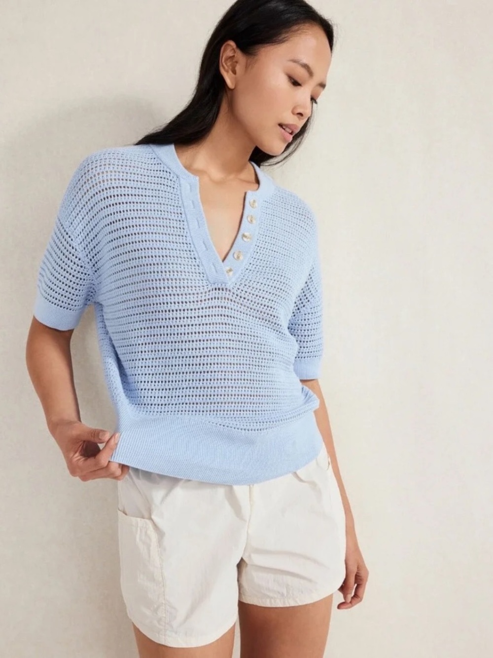 Varley Callie Knit Top Size Small Blue